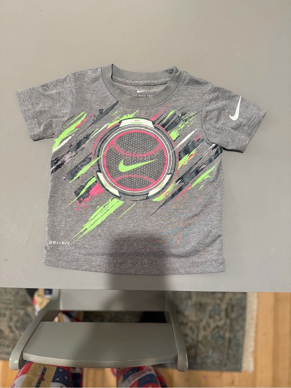 Nike Gray Tee with Neon Green and Pink Graphic Sz 2T